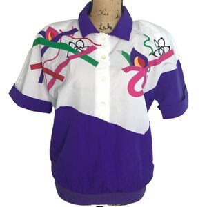 Vintage 90s Teddi Sport Womens Pullover Top Size Large Unique Abstract Colorful
